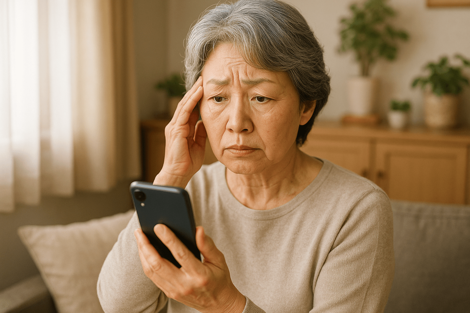 困っているシニア女性