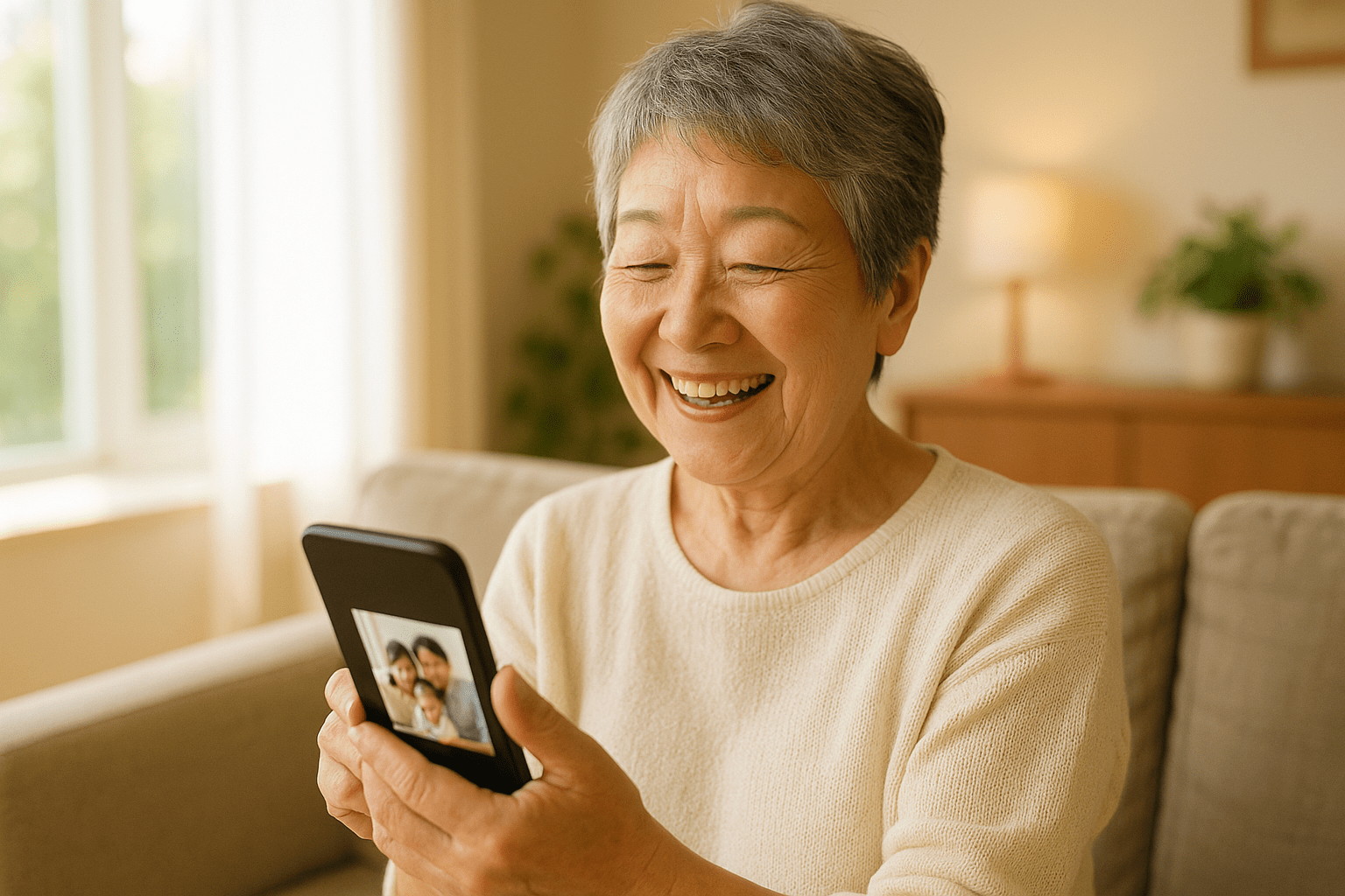 安心してスマホを使うシニア